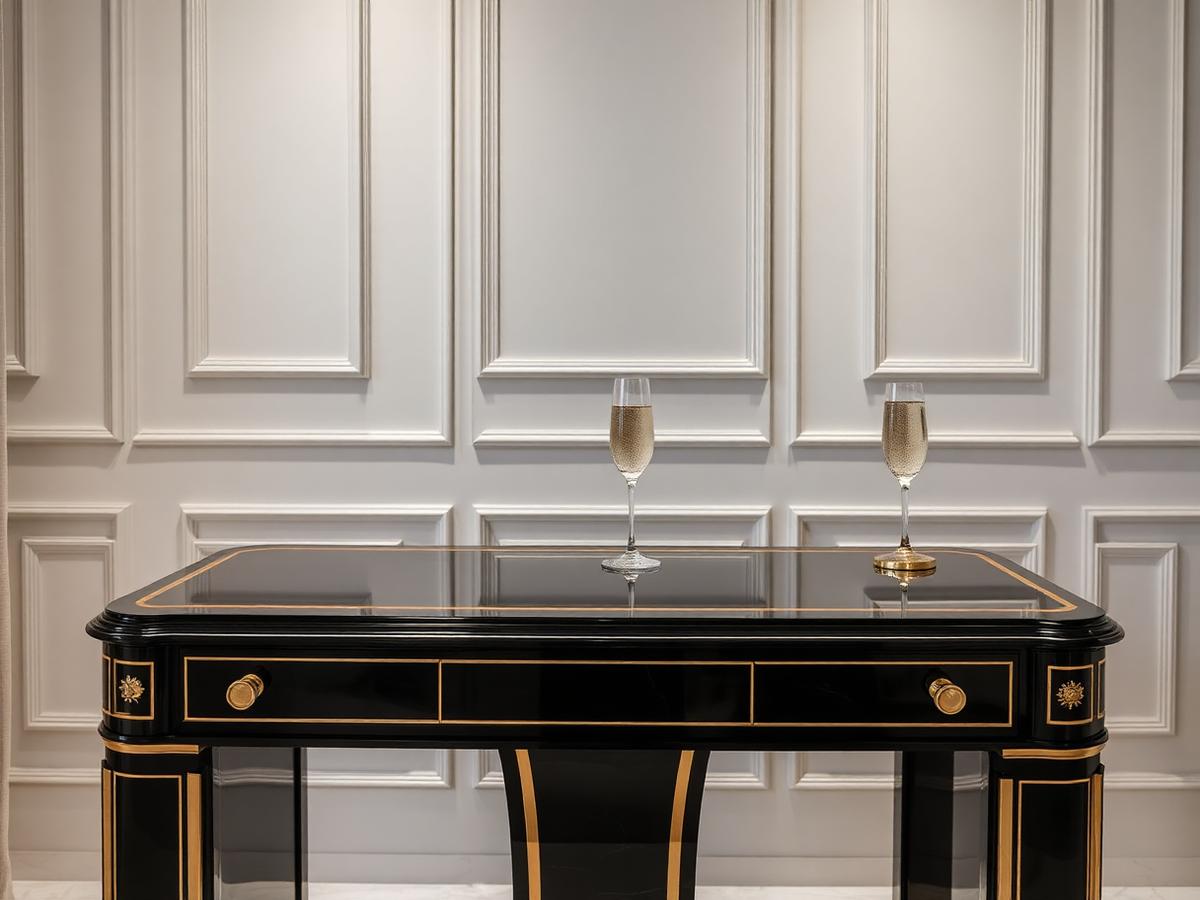 Black lacquer manicure station with champagne